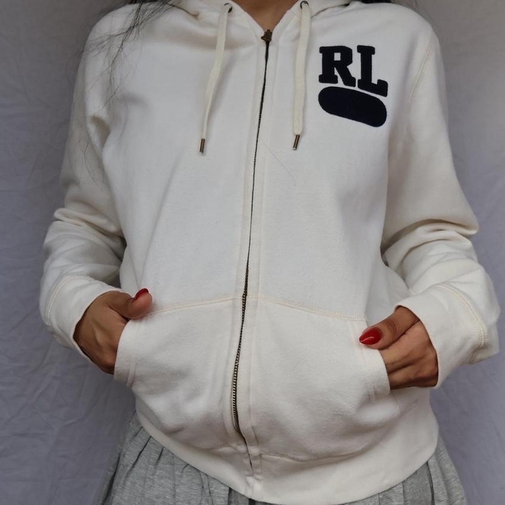 Vintage Ralph Lauren White Zip-Up Hoodie